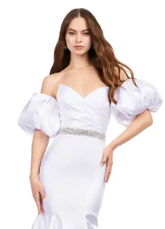 Ashley Lauren 11419 Mermaid Prom Dress Puff Sleeves - Image 13