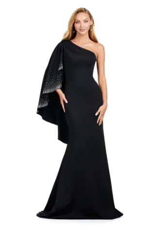 Ashley Lauren 11421 Long Evening Dress Fitted One Shoulder Mother of Gown Cascading Ruffle Sleeve Formal Pageant - Image 3