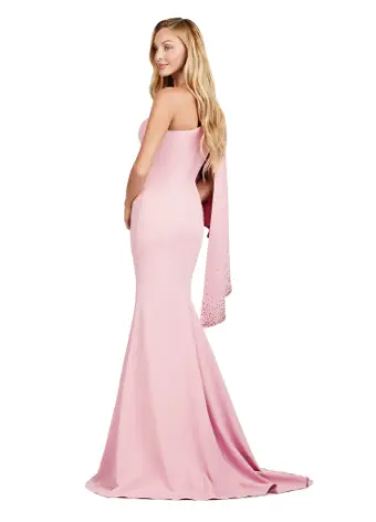 Ashley Lauren 11421 Long Evening Dress Fitted One Shoulder Mother of Gown Cascading Ruffle Sleeve Formal Pageant - Image 4