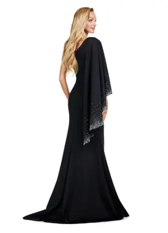 Ashley Lauren 11421 Long Evening Dress Fitted One Shoulder Mother of Gown Cascading Ruffle Sleeve Formal Pageant - Image 8