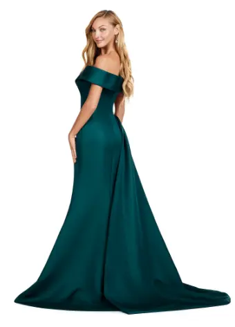Ashley Lauren 11425 Long Evening Dress Off Shoulder Fitted Satin Mother of Dress Overskirt Formal - Image 5