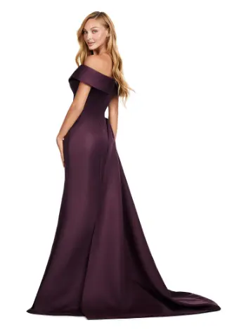 Ashley Lauren 11425 Long Evening Dress Off Shoulder Fitted Satin Mother of Dress Overskirt Formal - Image 7