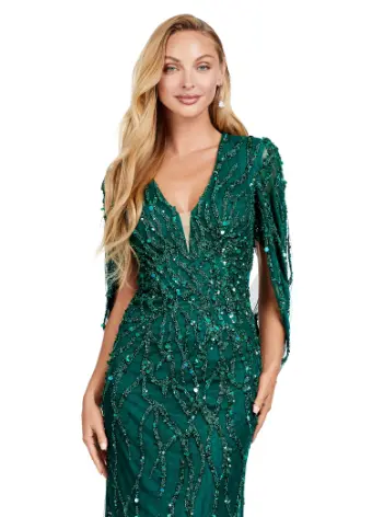 Ashley Lauren 11430 Long Prom Dress Sequin V-Neck Evening Gown with Cape Sleeves Formal Pageant - Image 4