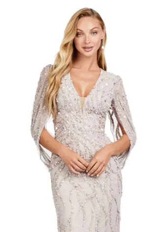 Ashley Lauren 11430 Long Prom Dress Sequin V-Neck Evening Gown with Cape Sleeves Formal Pageant - Image 8