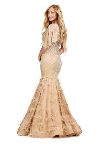 Ashley Lauren 11431 Long Prom Mermaid Dress Beaded Evening Gown Asymmetrical Cape Formal Pageant - Image 4
