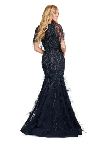 Ashley Lauren 11431 Long Prom Mermaid Dress Beaded Evening Gown Asymmetrical Cape Formal Pageant - Image 6