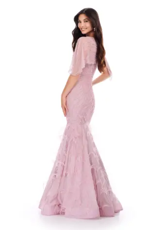 Ashley Lauren 11431 Long Prom Mermaid Dress Beaded Evening Gown Asymmetrical Cape Formal Pageant - Image 7