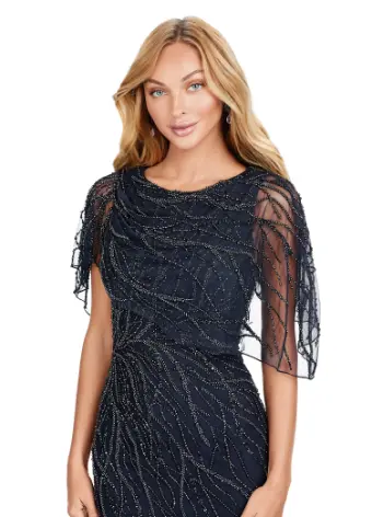 Ashley Lauren 11431 Long Prom Mermaid Dress Beaded Evening Gown Asymmetrical Cape Formal Pageant - Image 8