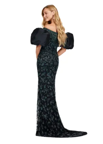 Ashley Lauren 11432 Long Evening Dress Fully Beaded Gown Off Shoulder Puff Sleeves Formal - Image 5