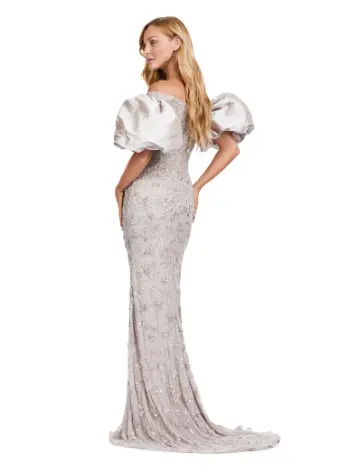 Ashley Lauren 11432 Long Evening Dress Fully Beaded Gown Off Shoulder Puff Sleeves Formal - Image 6