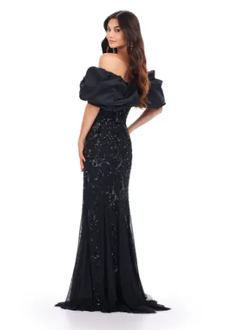 Ashley Lauren 11433  Long Prom Dress Beaded Off Shoulder Gown  Oversized Ruffle Formal Pageant - Image 3