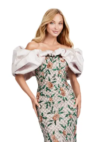 Ashley Lauren 11433  Long Prom Dress Beaded Off Shoulder Gown  Oversized Ruffle Formal Pageant - Image 4
