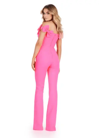 Ashley Lauren 11439  Formal Scuba Jumpsuit  Off Shoulder Bow Details Prom - Image 12