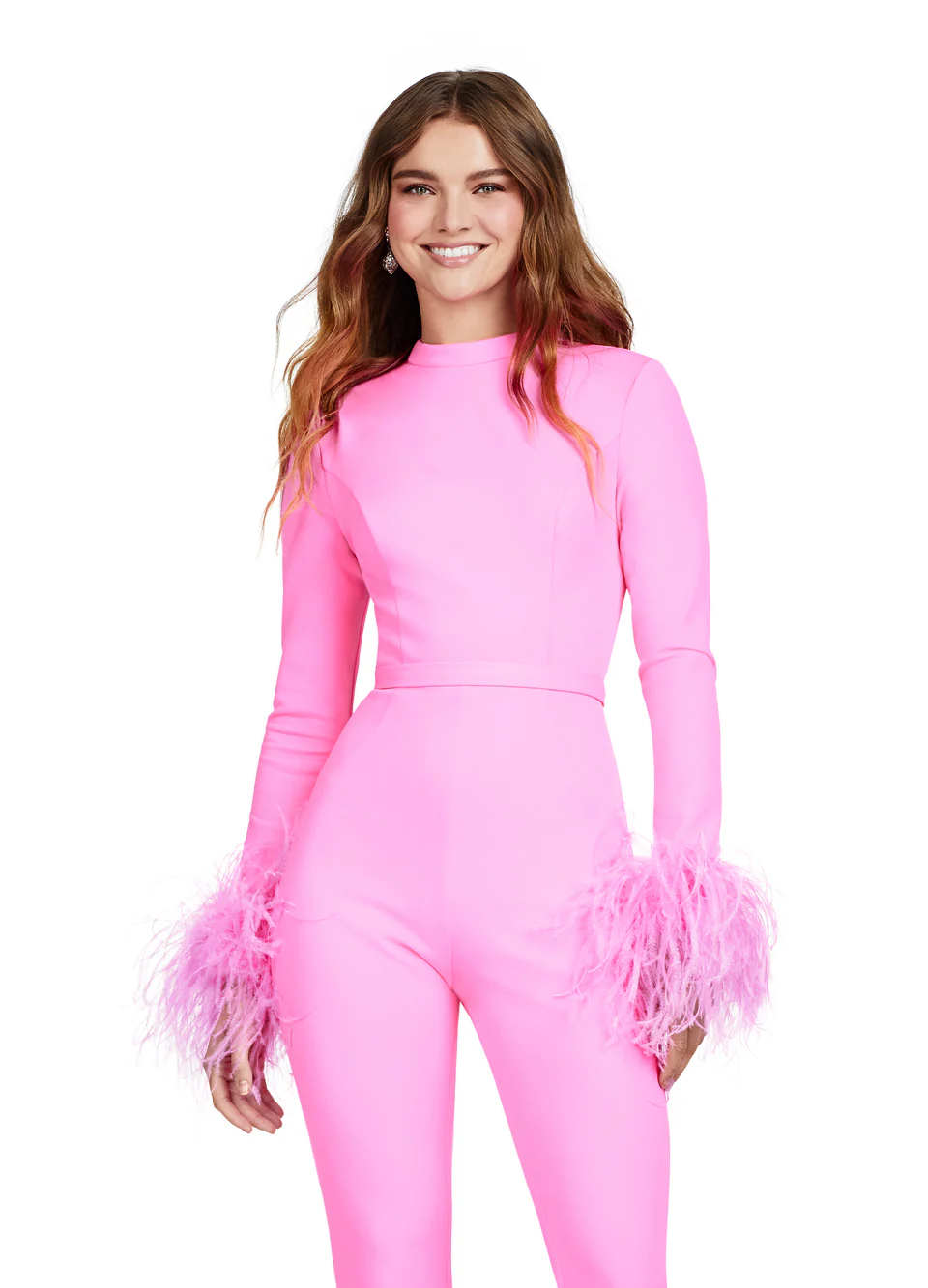 Ashley Lauren 11441 Prom Scuba Jumpsuit Open Back and Feathers Formal - Image 8