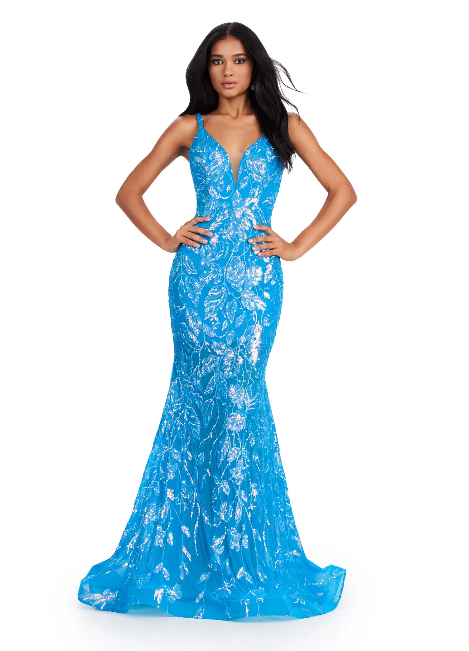 Ashley Lauren 11444 Long Prom Dress Mermaid Spaghetti Strap Sequin Gown Low Back Formal Pageant Gown - Image 2