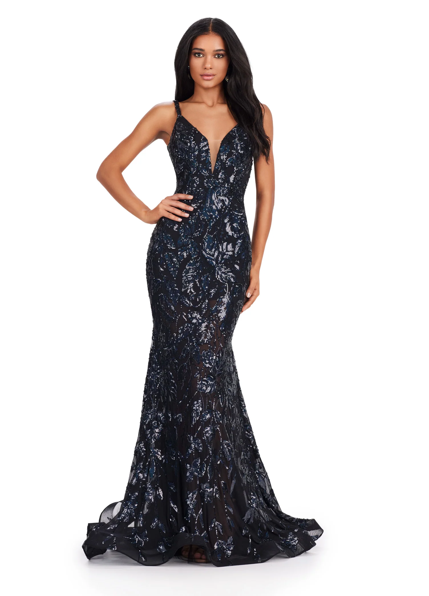 Ashley Lauren 11444 Long Prom Dress Mermaid Spaghetti Strap Sequin Gown Low Back Formal Pageant Gown - Image 4