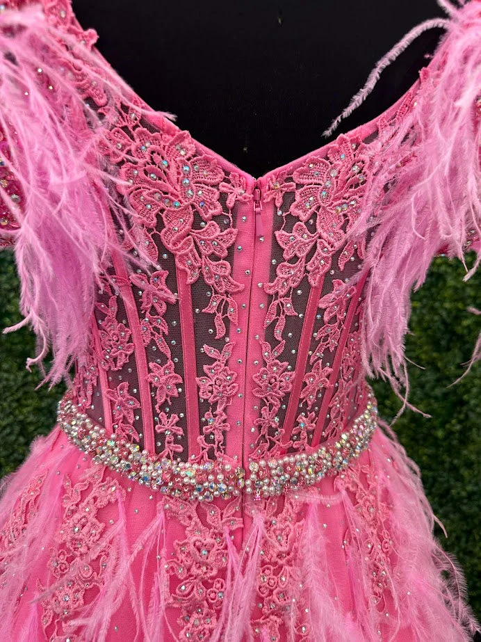 ASHLEYlauren 11447 Size 12 SKY Long Prom Off Shoulder Feather Ball Gown Prom Dress Lace Corset Formal - Image 20