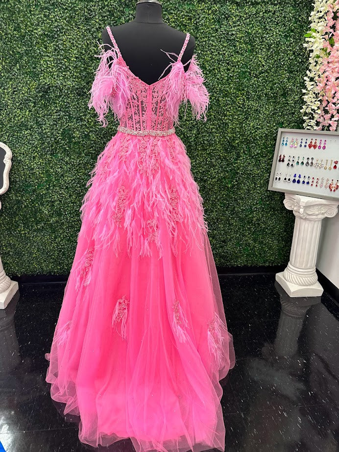 ASHLEYlauren 11447 Size 4 Pink Feather Ball Gown Prom Dress - Image 15