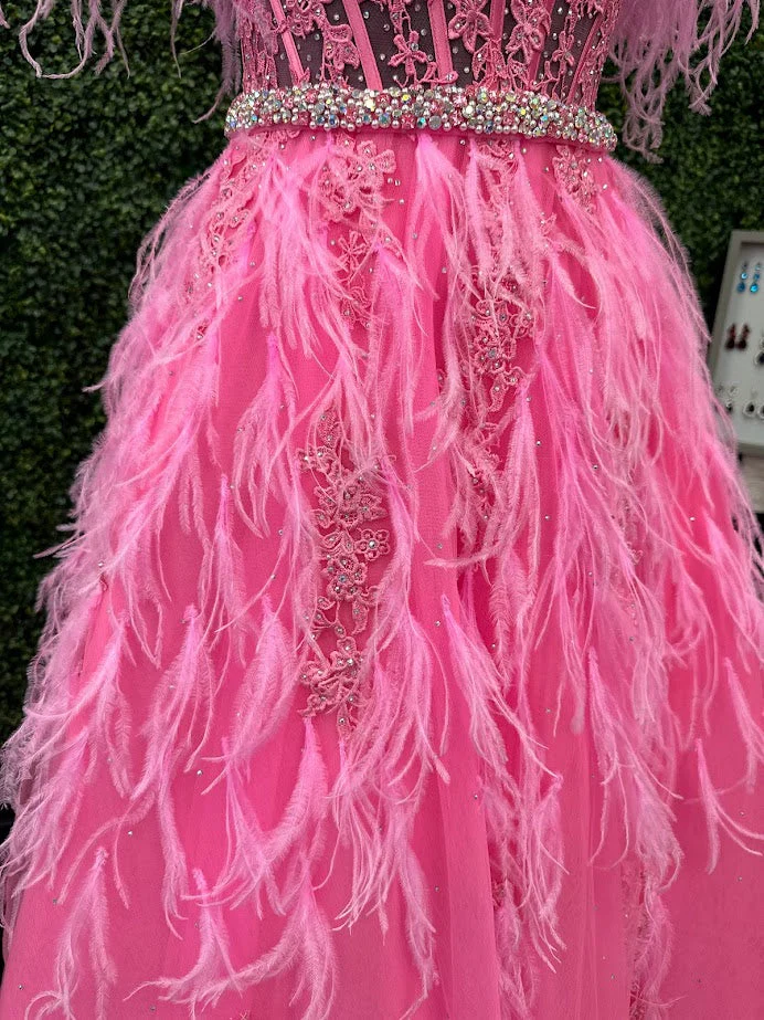 ASHLEYlauren 11447 Size 4 Pink Feather Ball Gown Prom Dress - Image 20