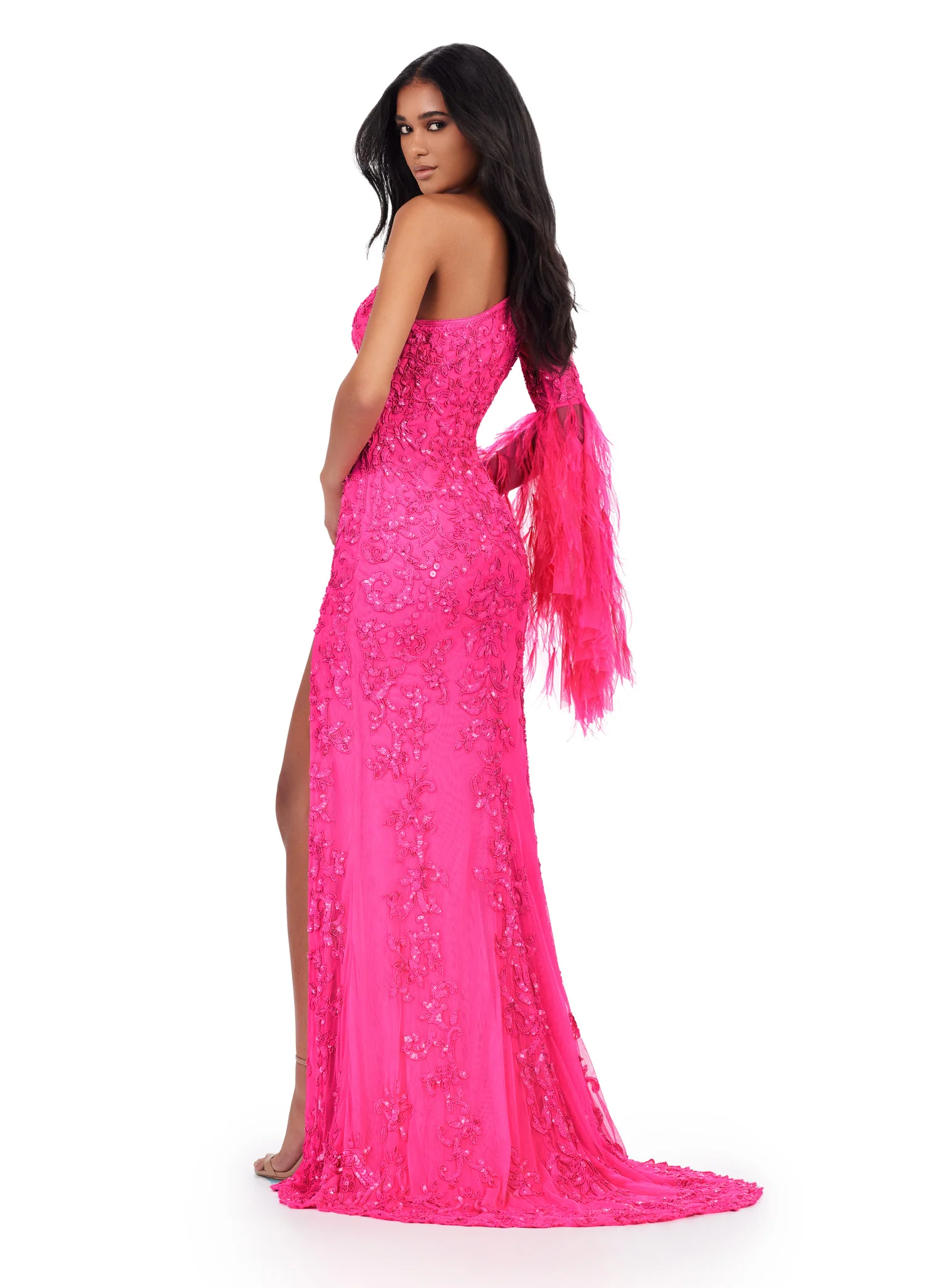 Ashley Lauren 11452 Long Prom Dress One Shoulder Fully Sequin Gown Bell Sleeve Formal Pageant - Image 9
