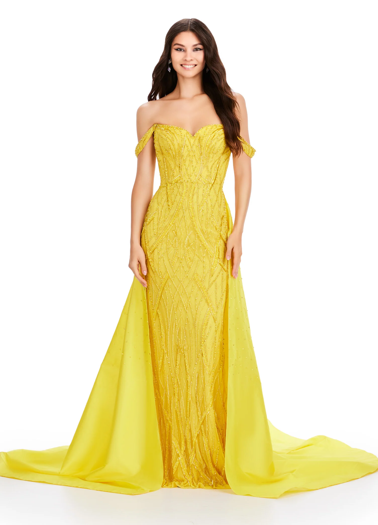 Ashley Lauren 11458 Long Prom Dress Fully Beaded Strapless Gown Off Shoulder Draping Taffeta Overskirt Formal Pageant - Image 3