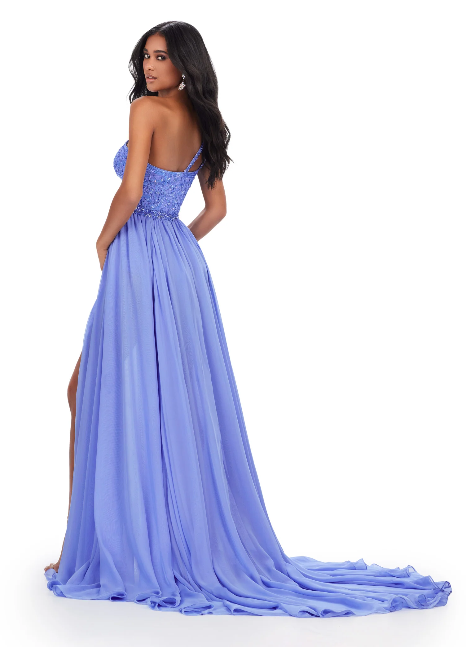 Ashley Lauren 11460 Long Prom Dress One Shoulder Beaded Bodysuit Chiffon Overskirt Formal Pageant Gown - Image 7