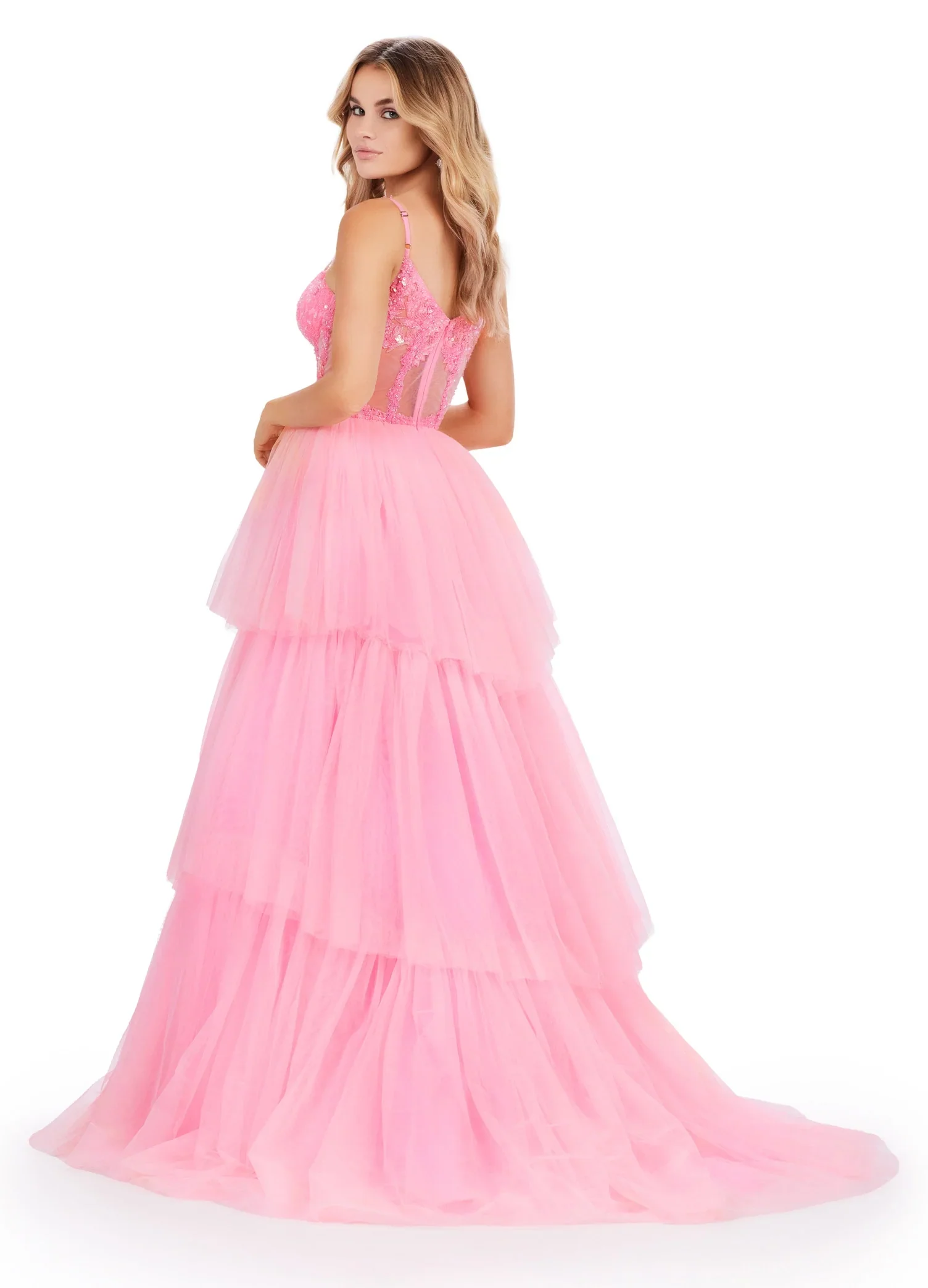 Ashley Lauren 11462 Size 16 Red Sheer Beaded Corset Layer Tulle Prom Dress Ballgown Pageant Tiered Gown - Image 10
