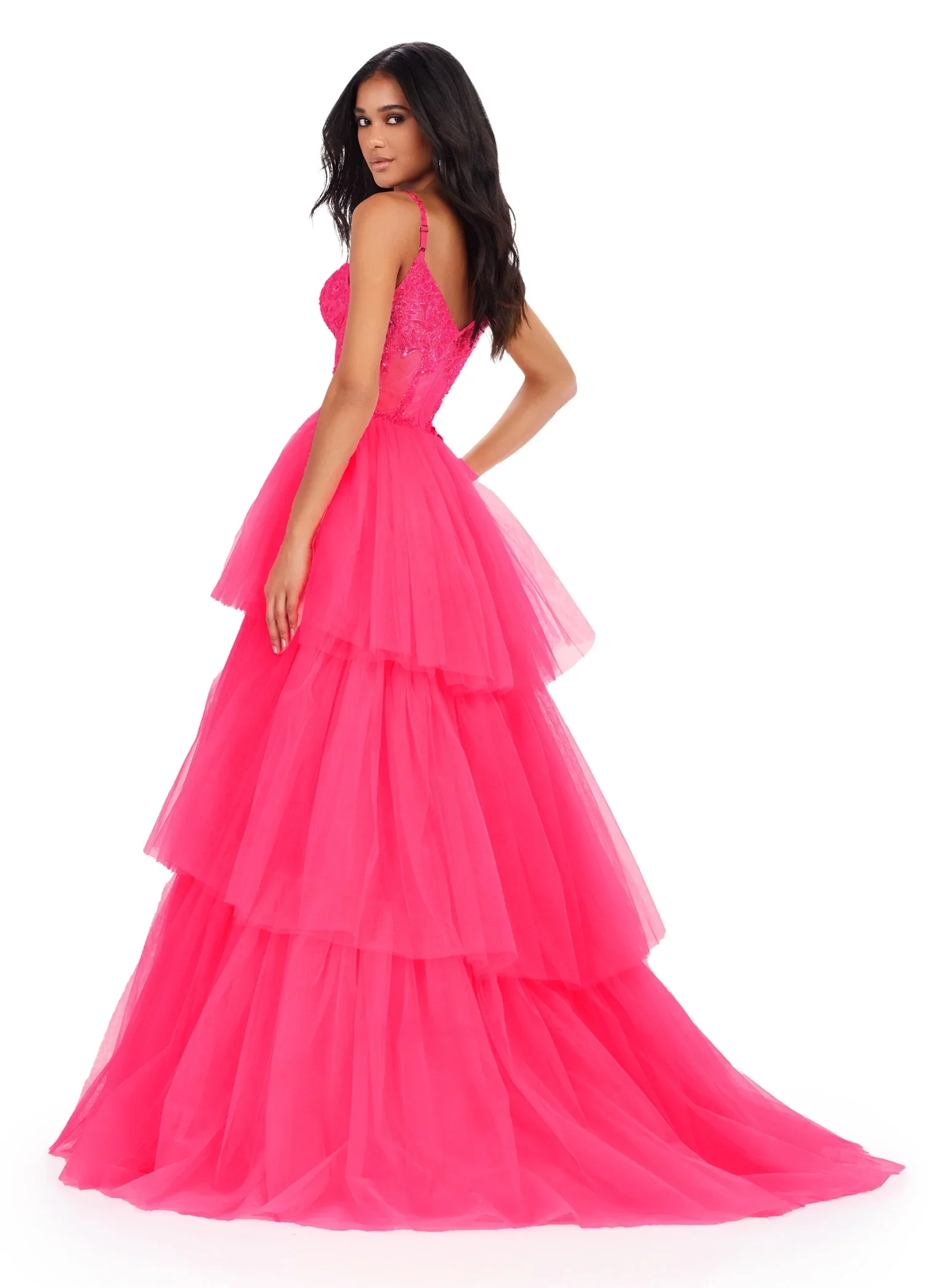 Ashley Lauren 11462 Size 16 Red Sheer Beaded Corset Layer Tulle Prom Dress Ballgown Pageant Tiered Gown - Image 12