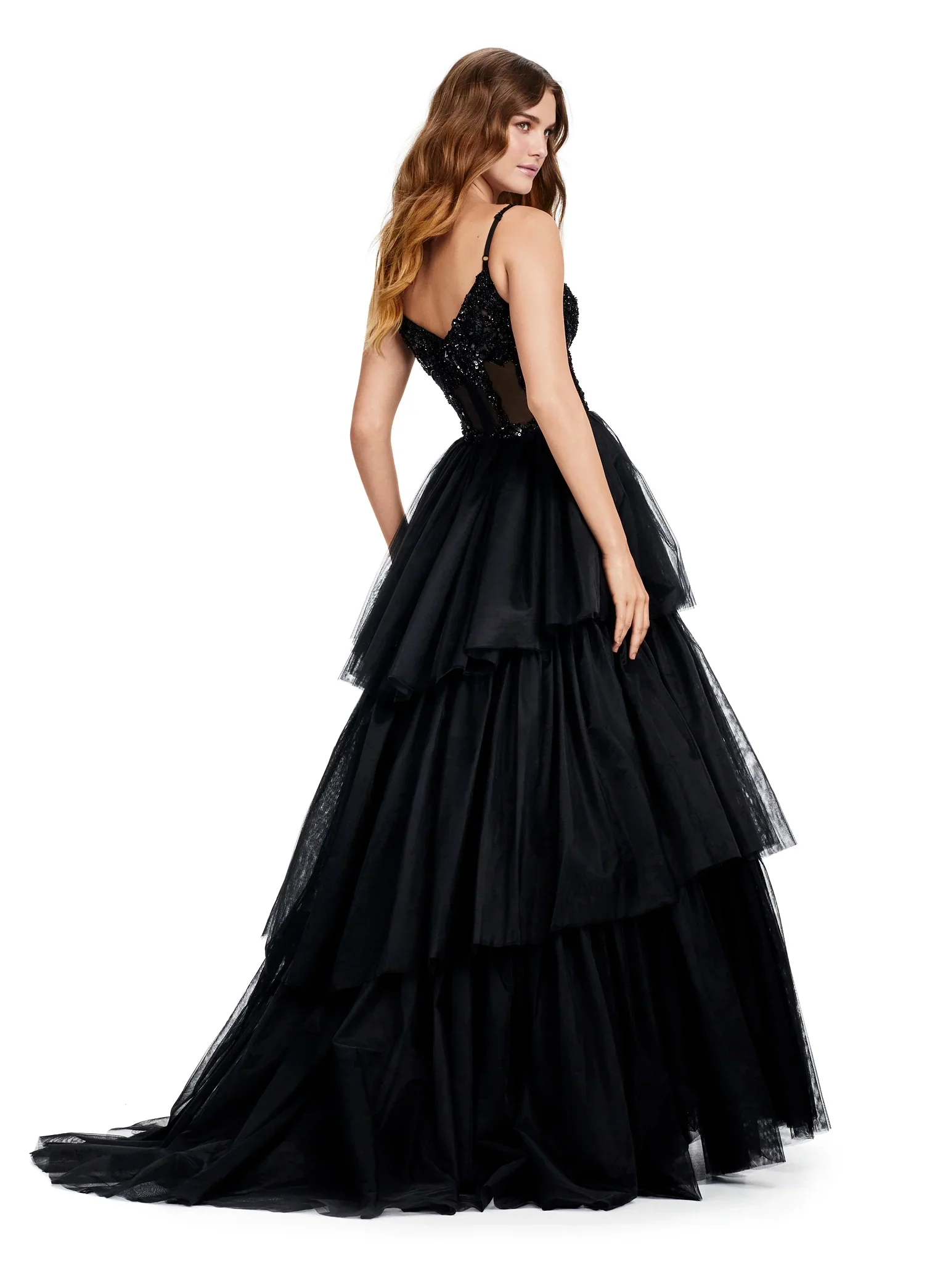 Ashley Lauren 11462 Size 16 Red Sheer Beaded Corset Layer Tulle Prom Dress Ballgown Pageant Tiered Gown - Image 14