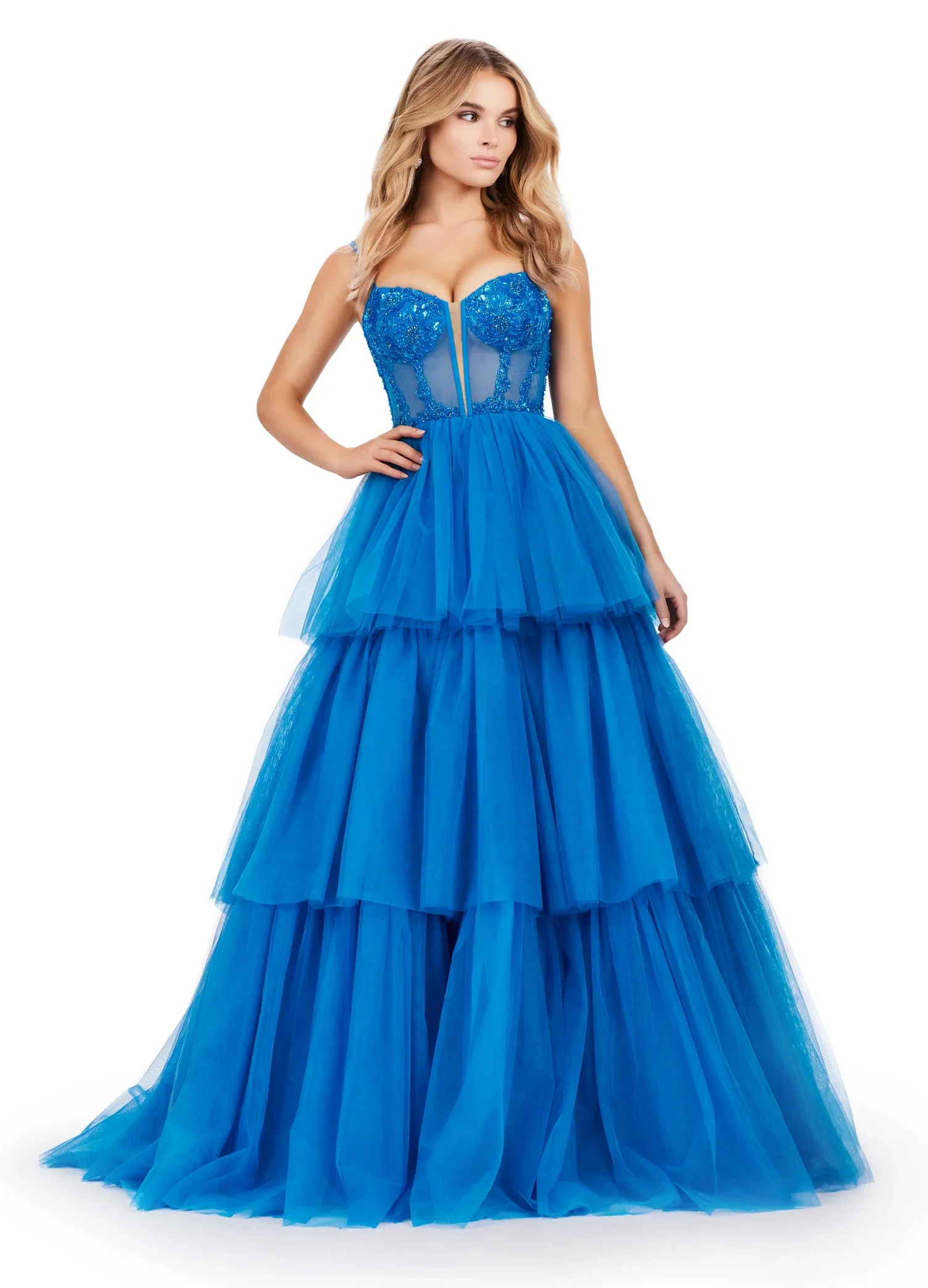 Ashley Lauren 11462 Size 16 Red Sheer Beaded Corset Layer Tulle Prom Dress Ballgown Pageant Tiered Gown - Image 15