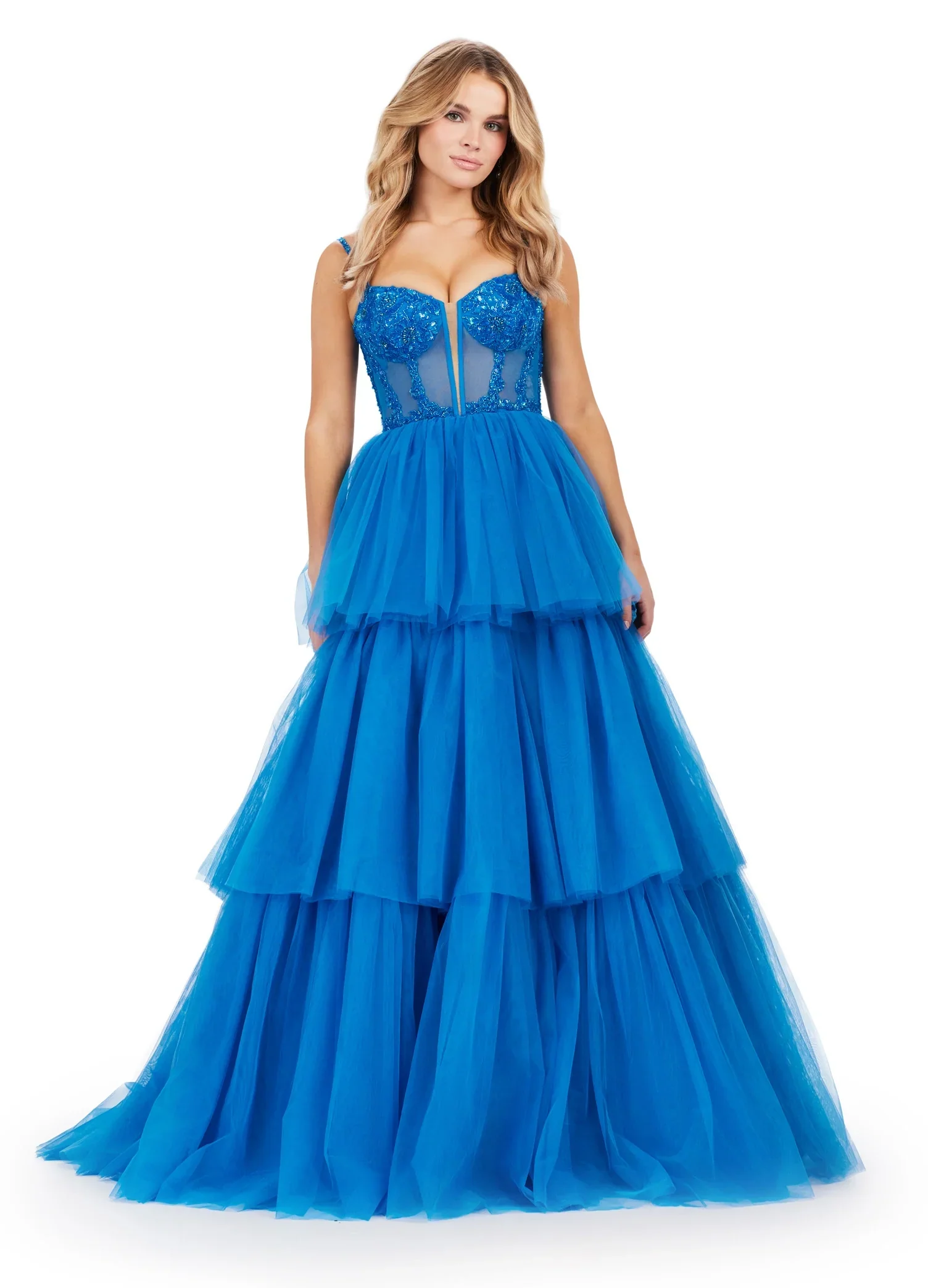 Ashley Lauren 11462 Size 16 Red Sheer Beaded Corset Layer Tulle Prom Dress Ballgown Pageant Tiered Gown - Image 16