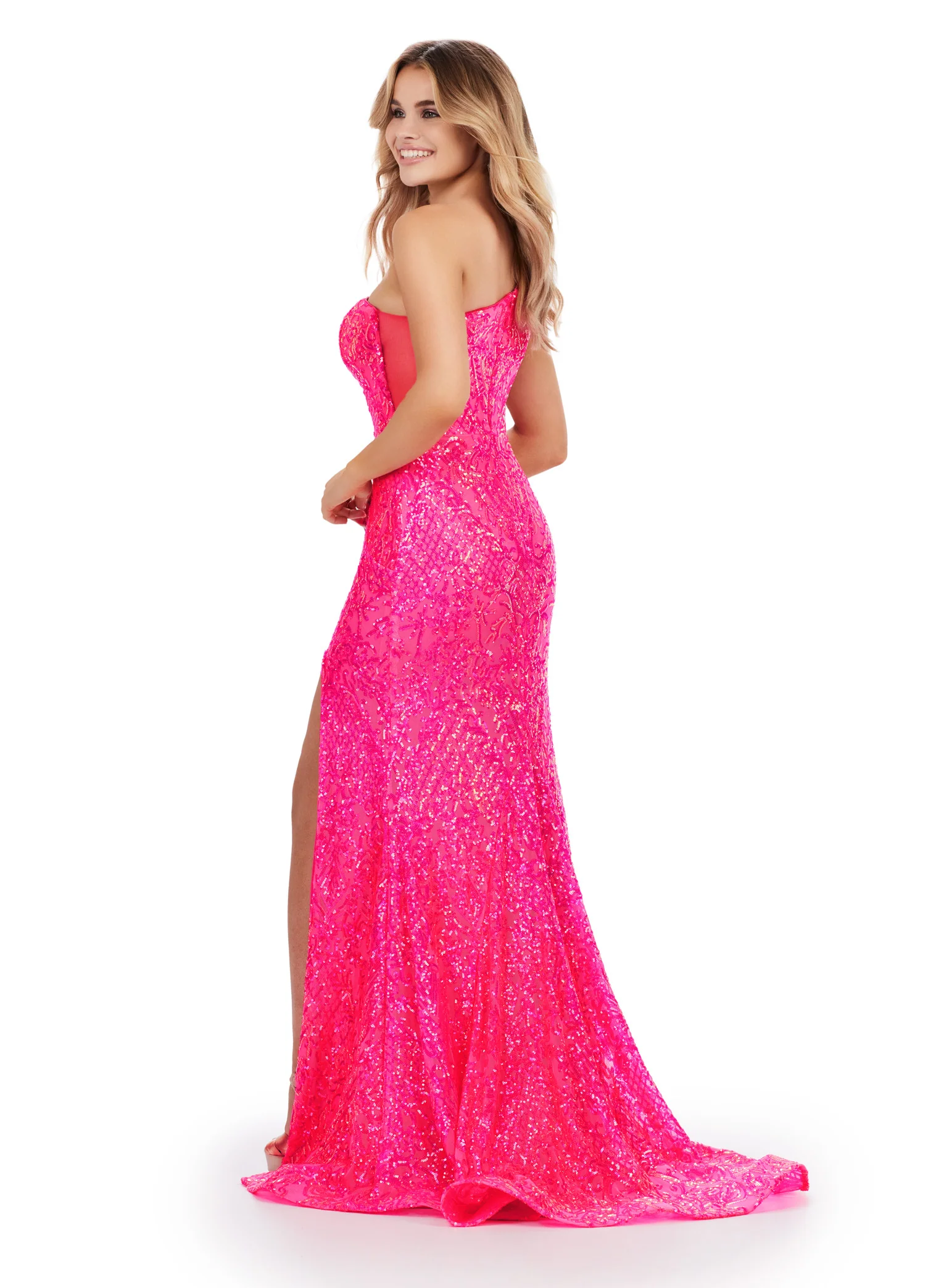 Ashley Lauren 11471 Long Prom Dress Fitted One Shoulder Stretch Sequin  Formal Pageant Gown - Image 3