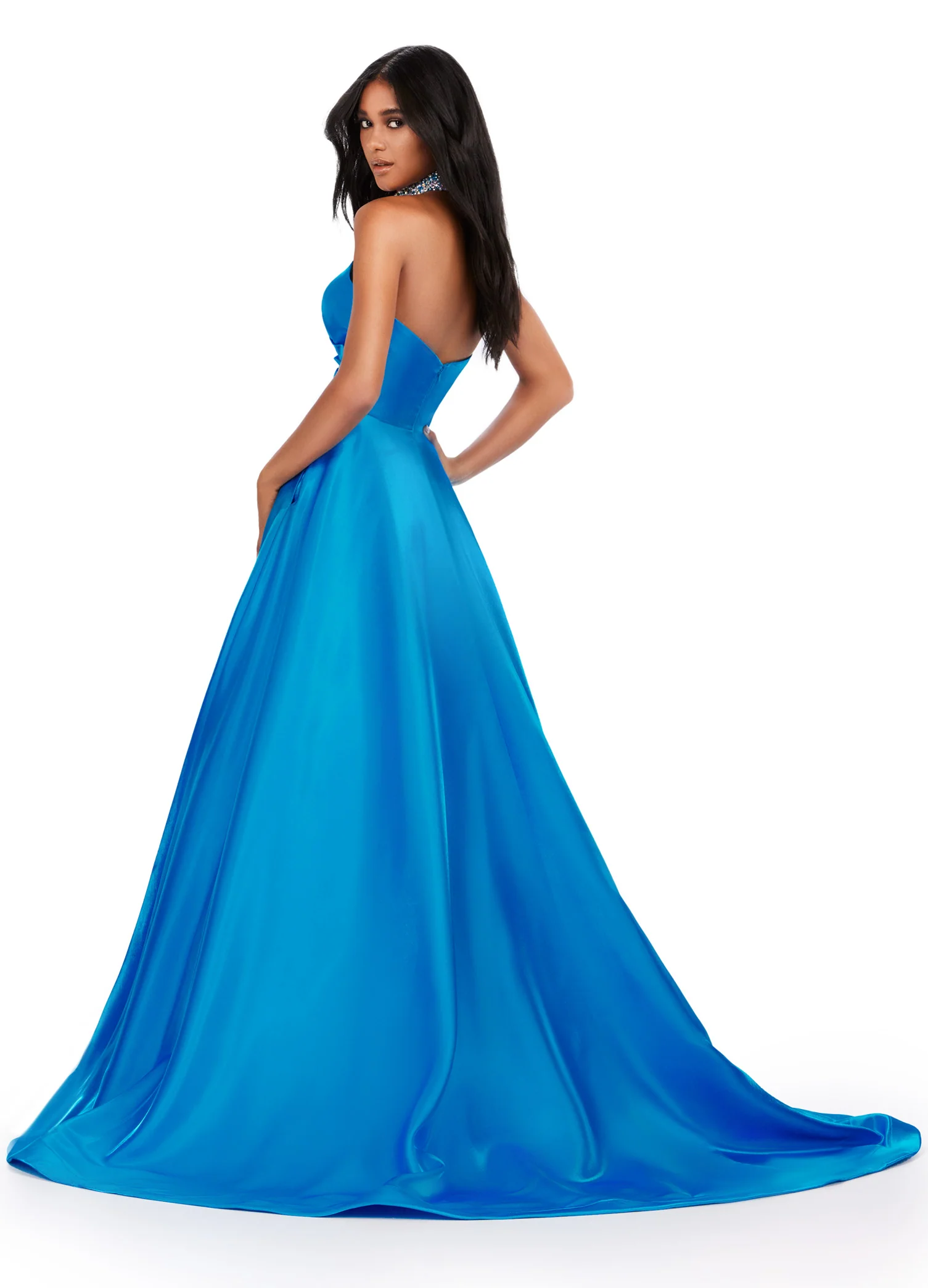 Ashley Lauren 11473 Long Prom Dress Strapless Satin Ball Gown Beaded Choker Formal Pageant - Image 12