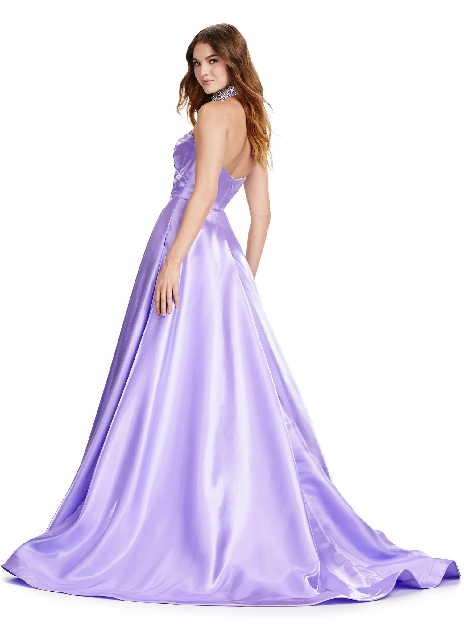 Ashley Lauren 11473 Long Prom Dress Strapless Satin Ball Gown Beaded Choker Formal Pageant - Image 14