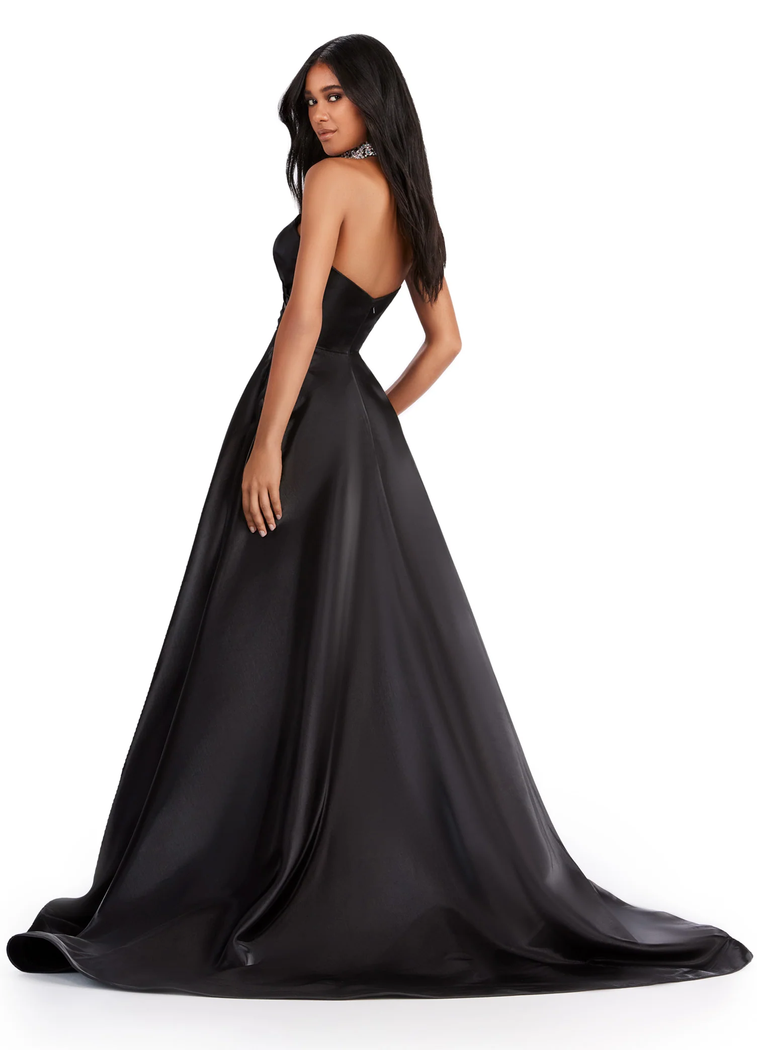 Ashley Lauren 11473 Long Prom Dress Strapless Satin Ball Gown Beaded Choker Formal Pageant - Image 16
