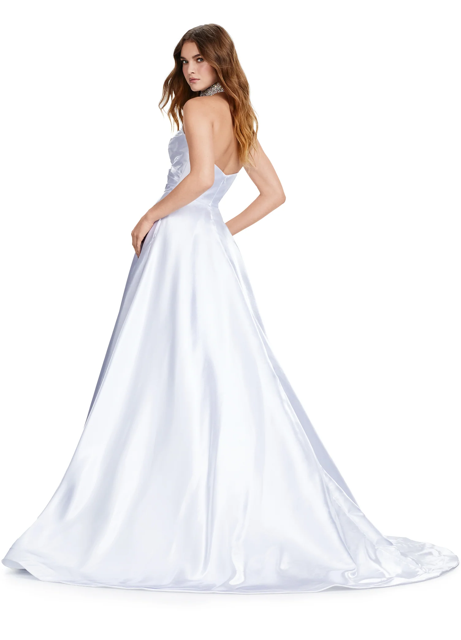 Ashley Lauren 11473 Long Prom Dress Strapless Satin Ball Gown Beaded Choker Formal Pageant - Image 17