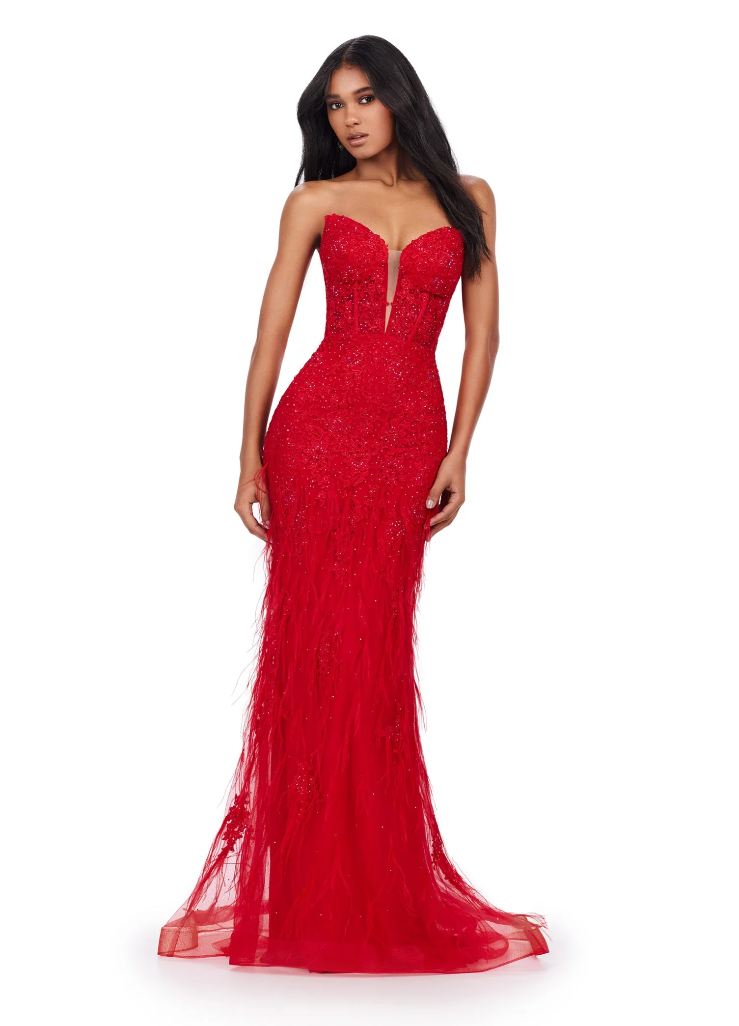 Ashley Lauren 11483 Hot Pink size 2 Prom Dress Corset Strapless Lace Gown Feather Details Formal Pageant Gown - Image 5