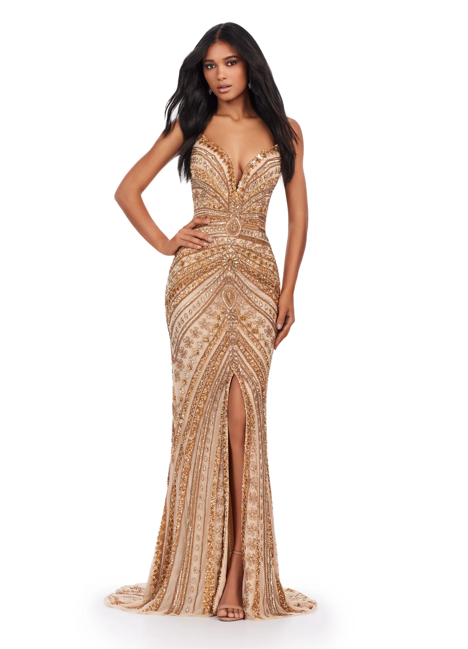 Ashley Lauren 11488 Long Prom Dress Fully Beaded Strapless Gown Sweetheart Neckline Slit Formal Pageant - Image 4