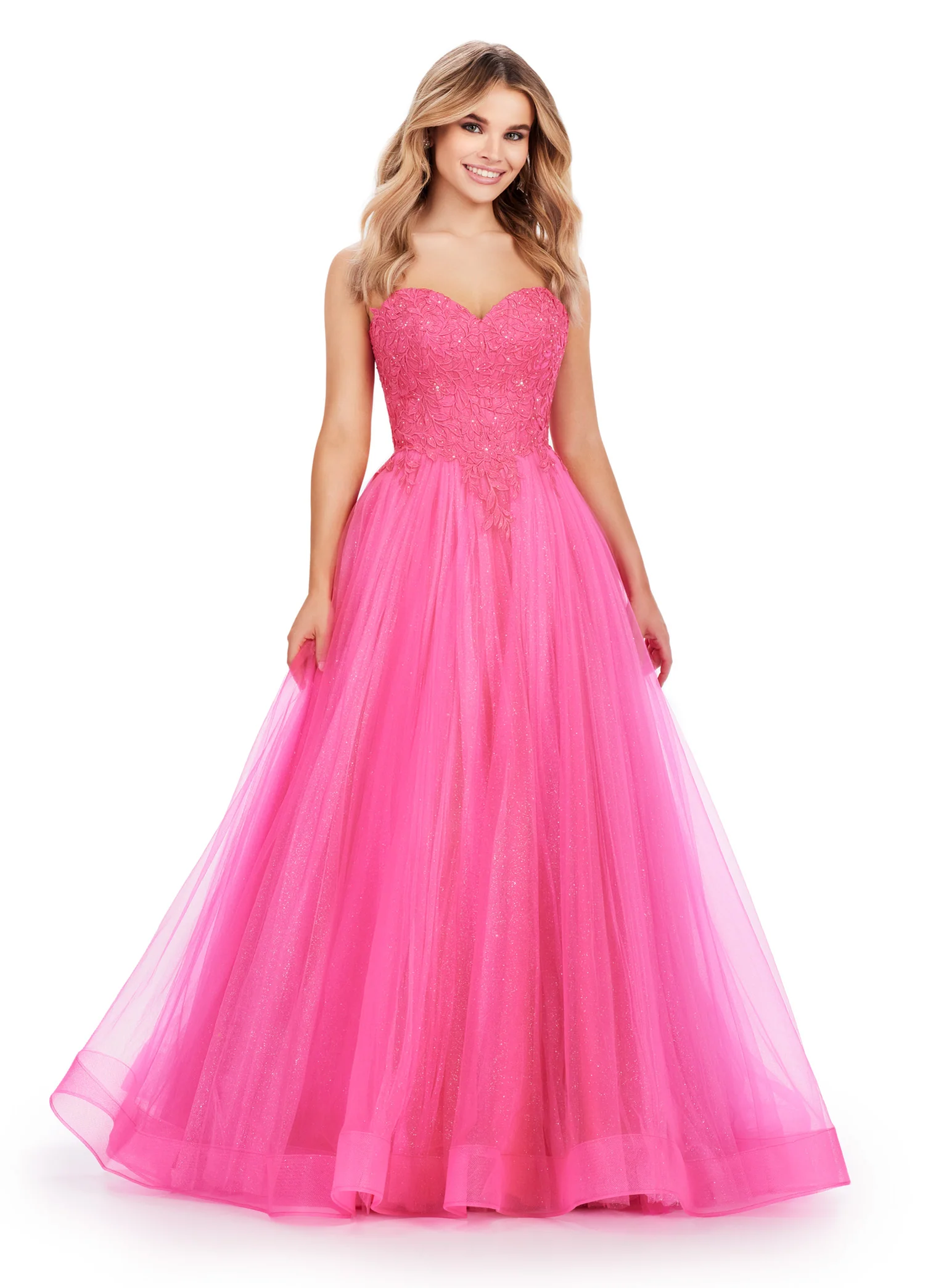 Ashley Lauren 11518 Long Prom Dress Corset Glitter Tulle Ball Gown Plus Size Sweetheart Neckline Formal Pageant Gown - Image 2