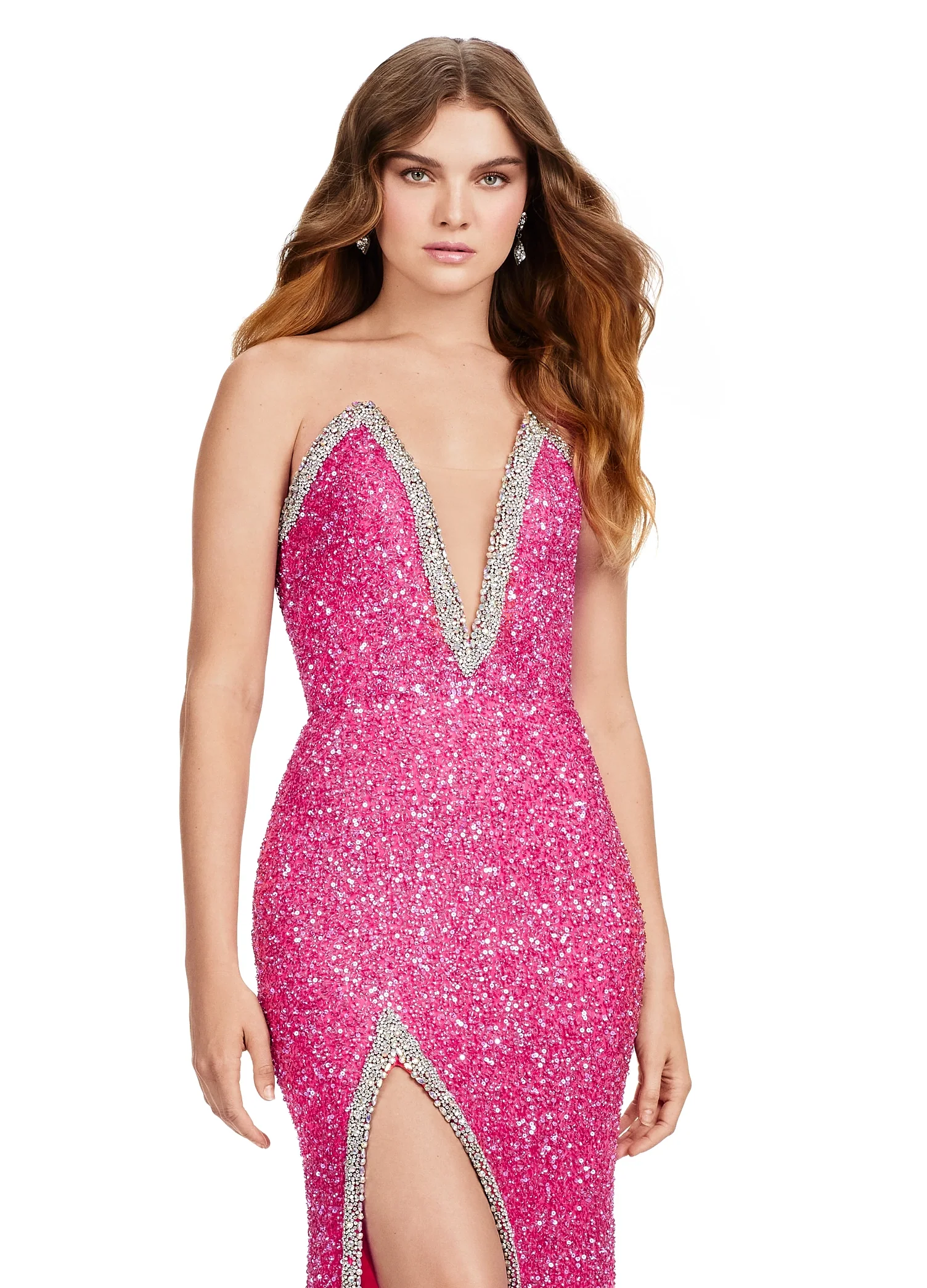 Ashley Lauren 11521 Pageant Dress Slit Crystal Prom Gown - Image 8
