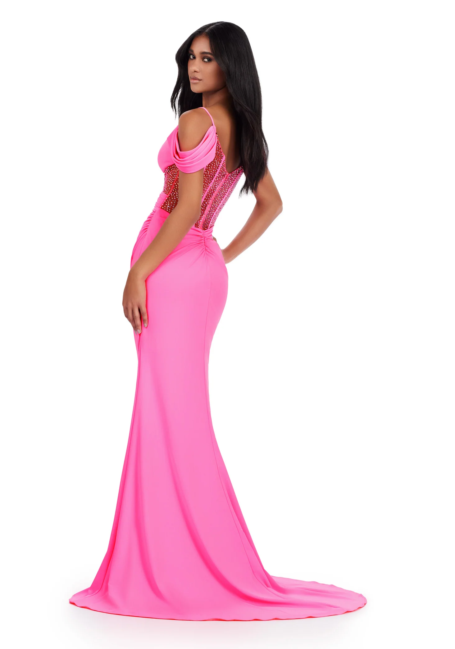 Ashley Lauren 11536 Long Prom Dress Spaghetti Strap Jersey Gown Exposed Corset Boning Formal Pageant Gown - Image 4