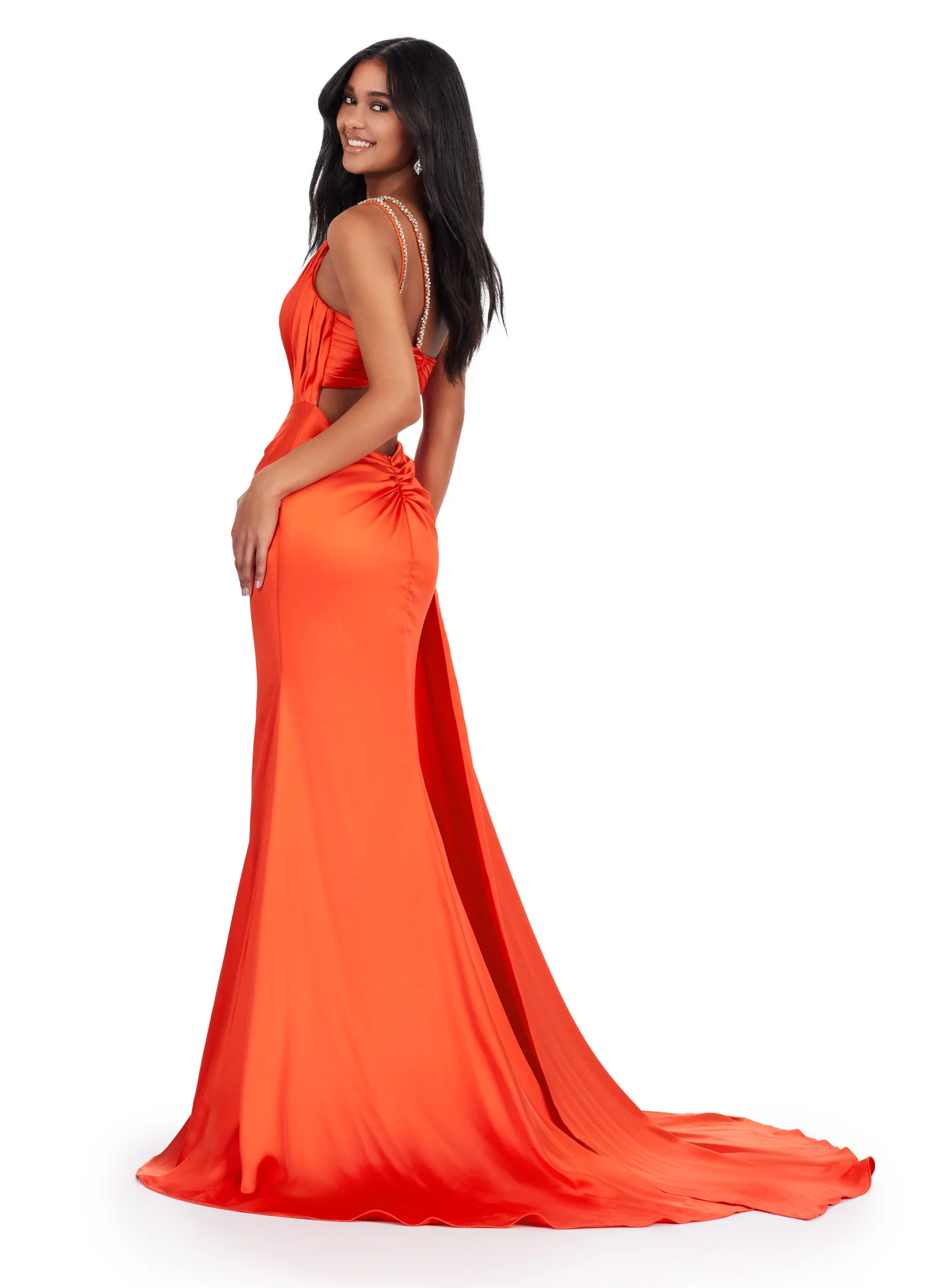 Ashley Lauren 11537 Long Prom Dress One Shoulder Draped Satin Gown Beading Formal Pageant - Image 11