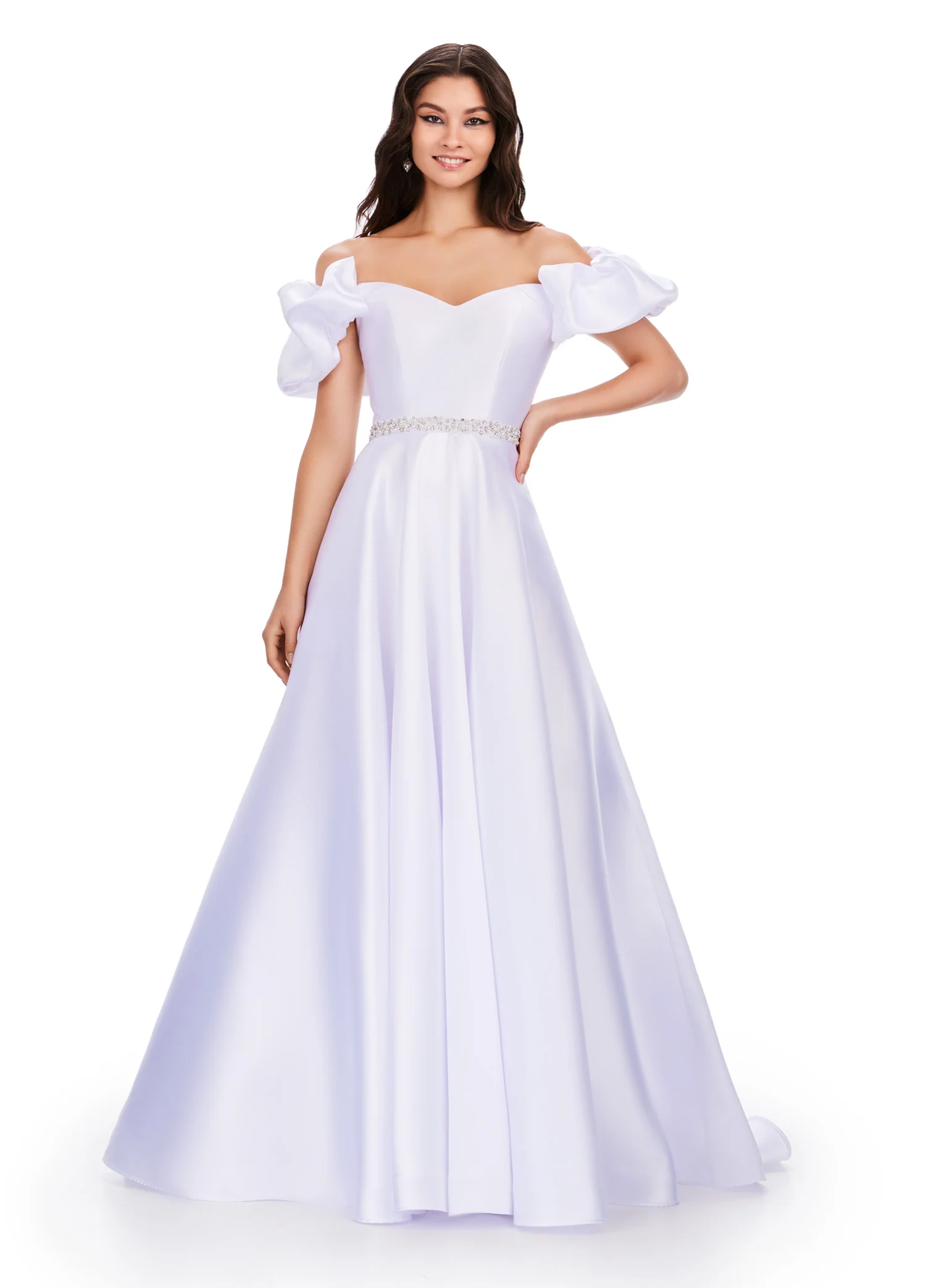 Ashley Lauren 11542 Long Prom Dress Off Shoulder Mikado Ball Gown Puff Sleeves Formal Pageant - Image 3