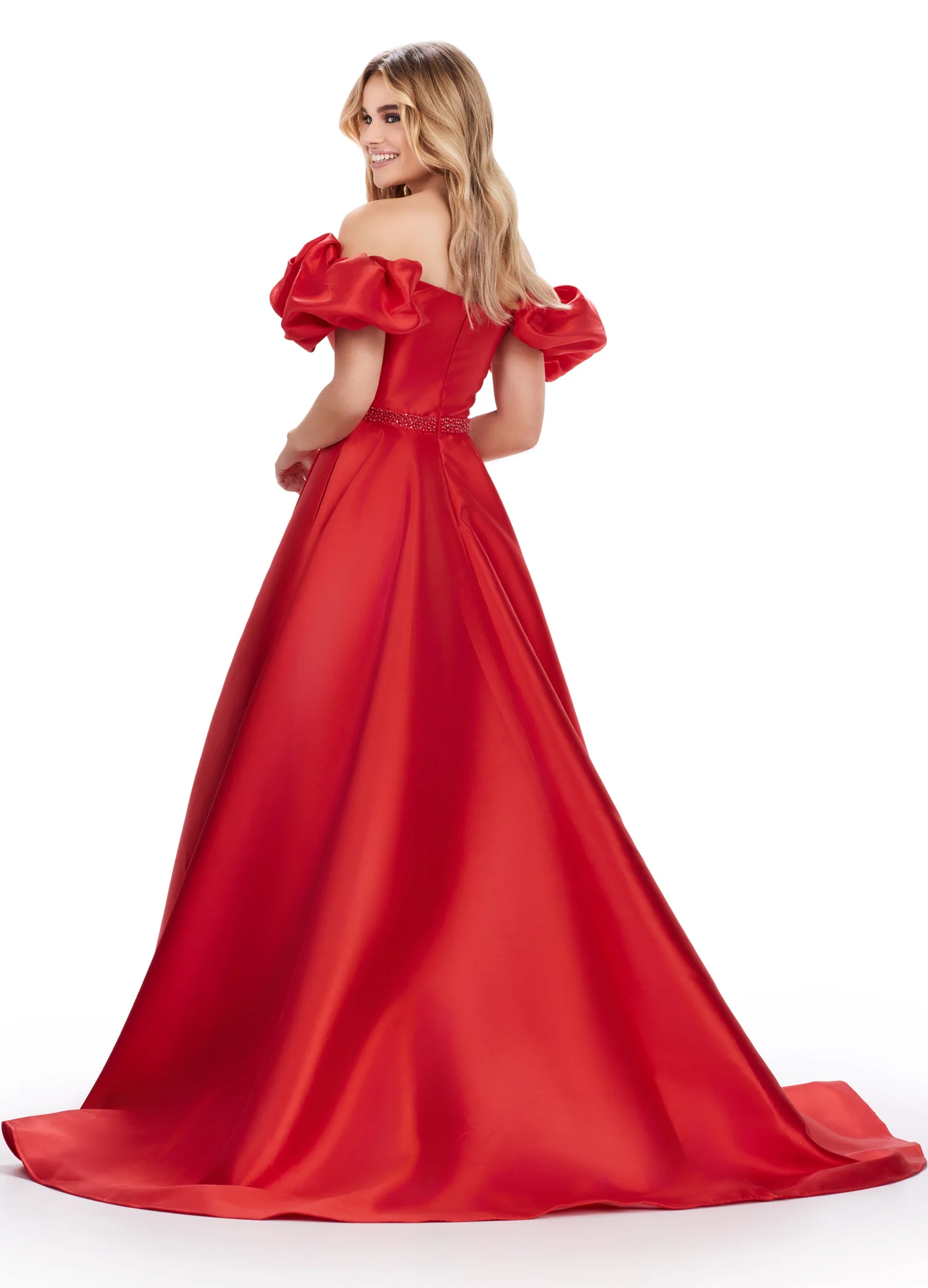 Ashley Lauren 11542 Long Prom Dress Off Shoulder Mikado Ball Gown Puff Sleeves Formal Pageant - Image 6