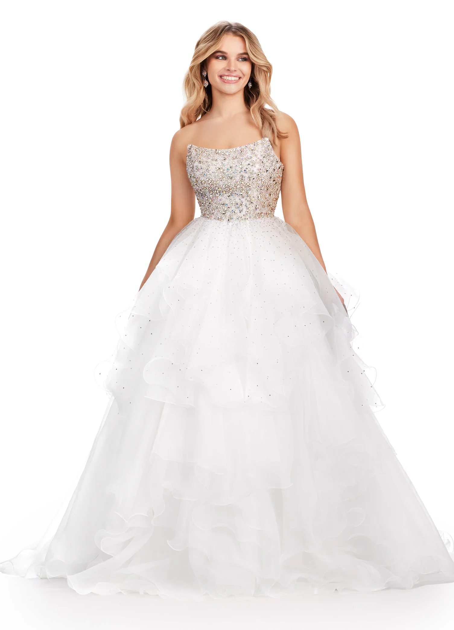 Ashley Lauren 11545 Long Prom Dress Strapless Organza Ball Gown Beaded Bustier Formal Pageant Gown - Image 3