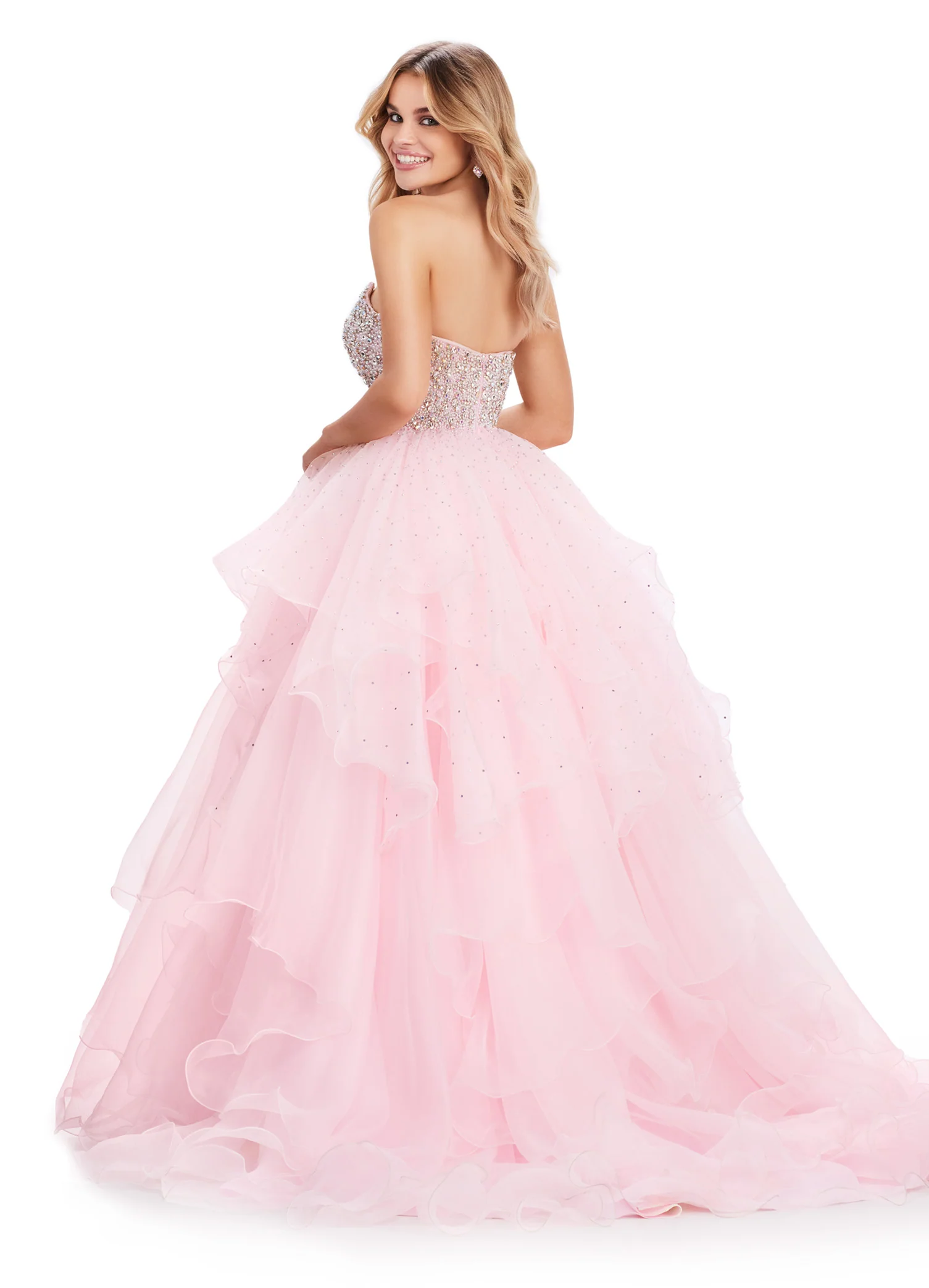 Ashley Lauren 11545 Long Prom Dress Strapless Organza Ball Gown Beaded Bustier Formal Pageant Gown - Image 5