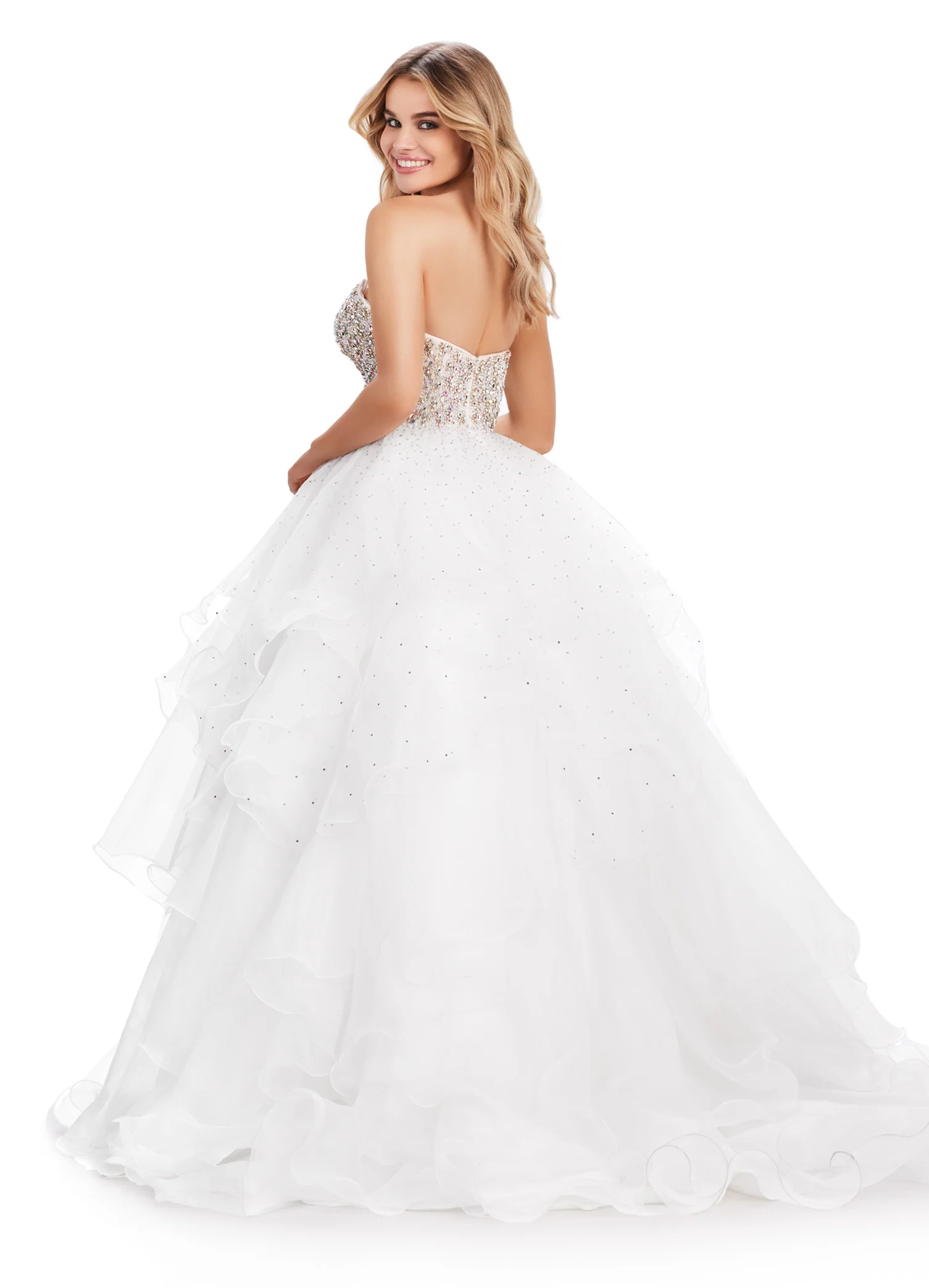 Ashley Lauren 11545 Long Prom Dress Strapless Organza Ball Gown Beaded Bustier Formal Pageant Gown - Image 6