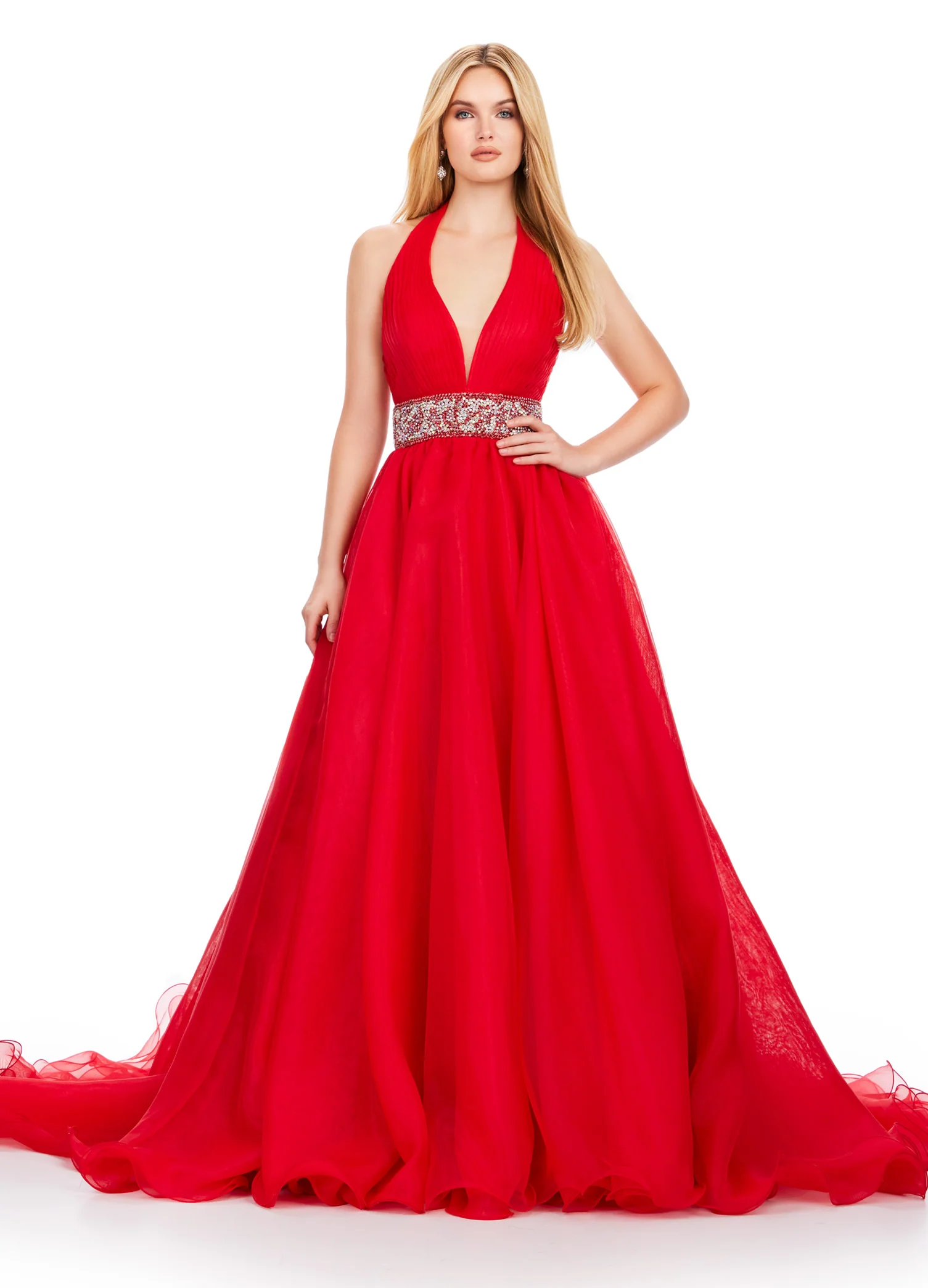 Ashley Lauren 11546 Long Prom Dress Organza Ball Gown with Beaded Belt Formal Pageant Gown - Image 2