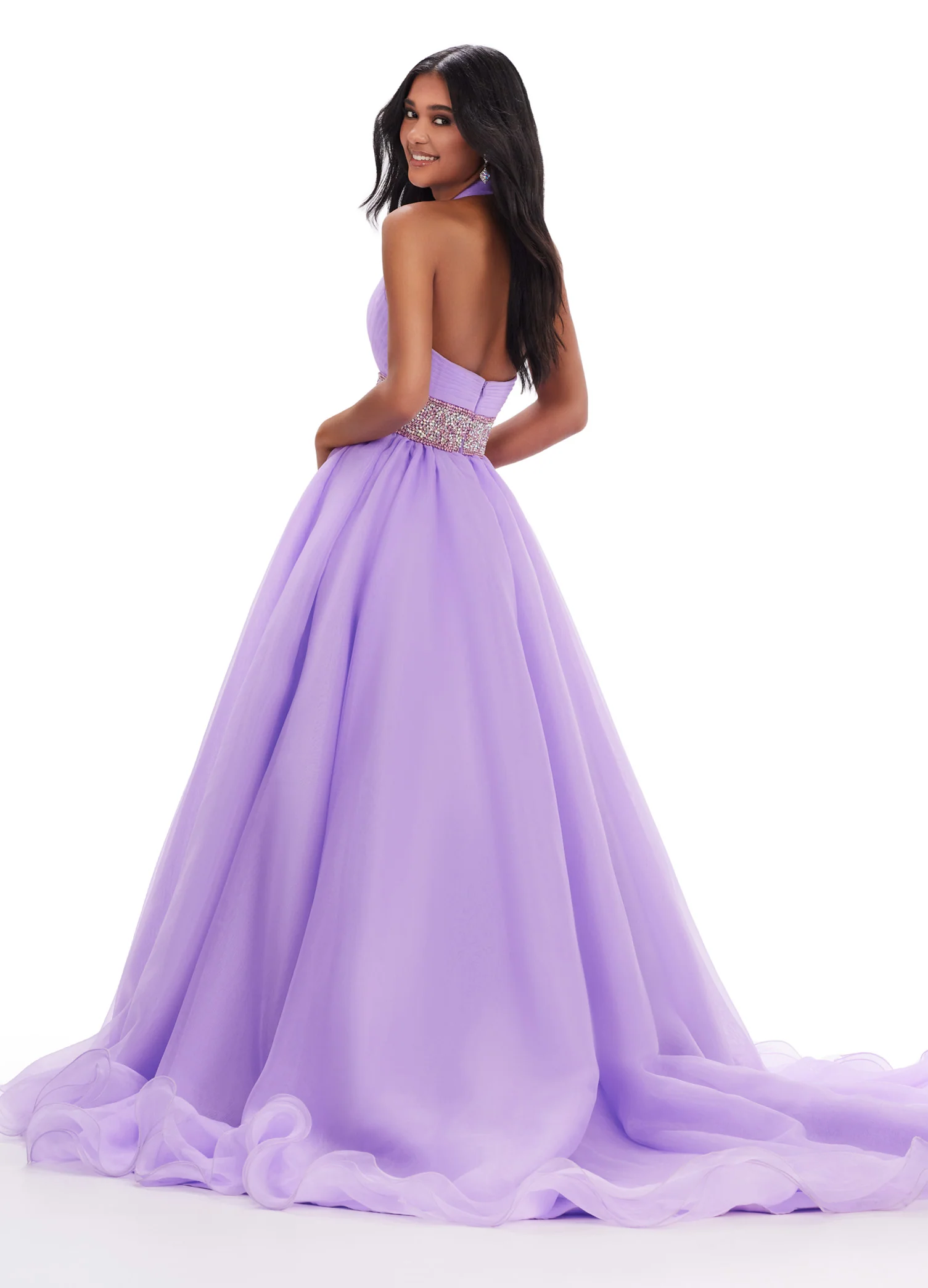 Ashley Lauren 11546 Long Prom Dress Organza Ball Gown with Beaded Belt Formal Pageant Gown - Image 3