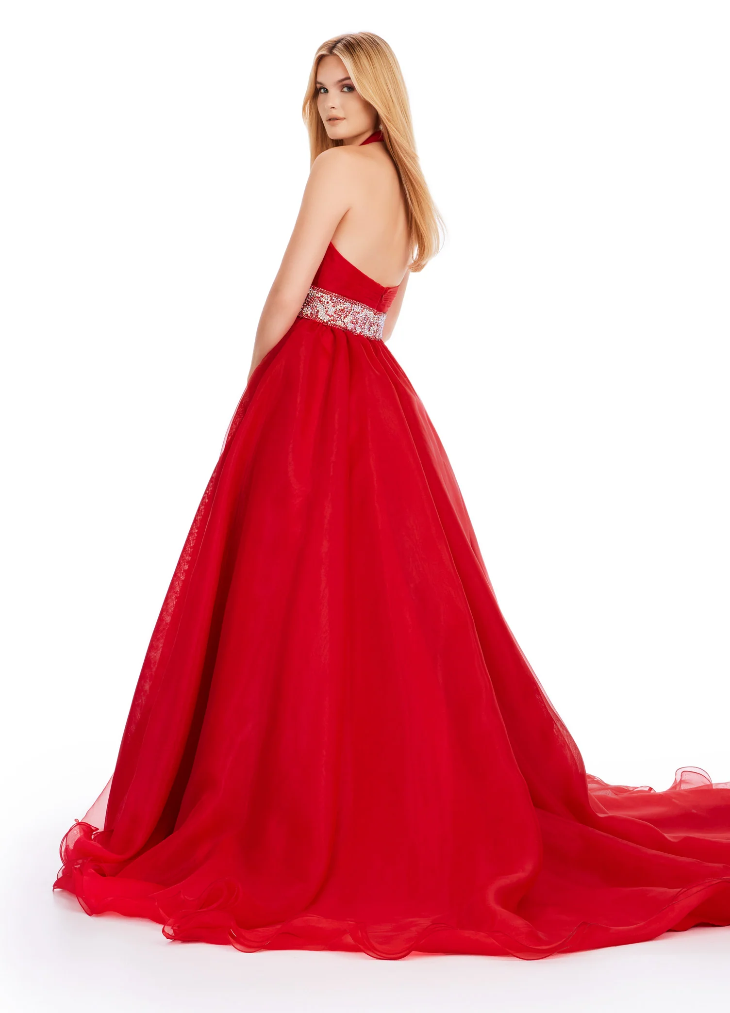 Ashley Lauren 11546 Long Prom Dress Organza Ball Gown with Beaded Belt Formal Pageant Gown - Image 4